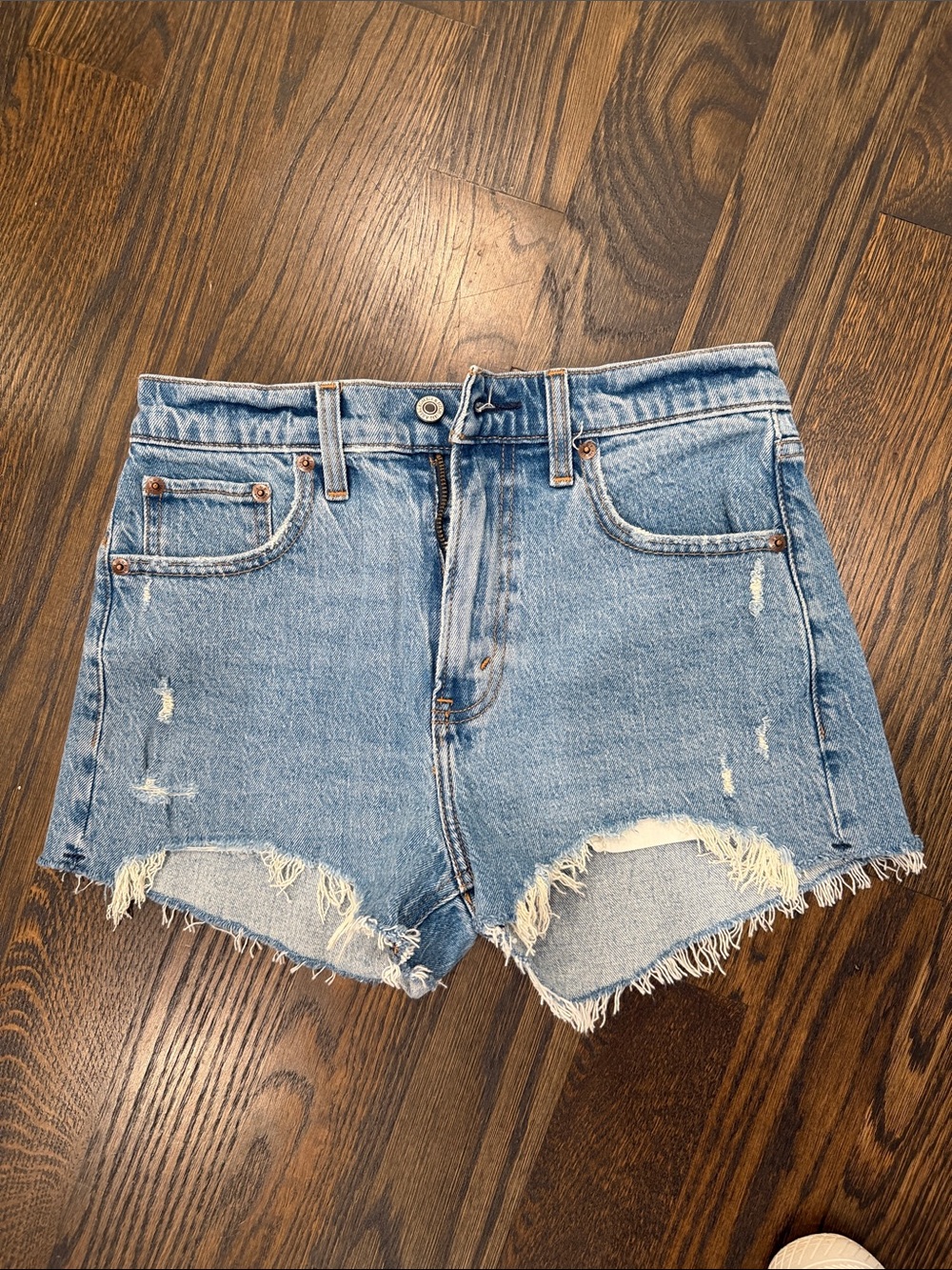Abercrombie & Fitch Washed Blue Frayed Hem Denim Shorts